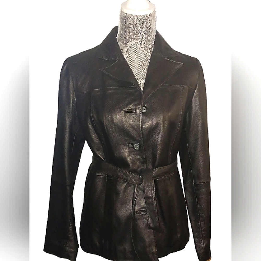 WILSONS Vintage Buttery Leather Black Belted Jacket, Size XS